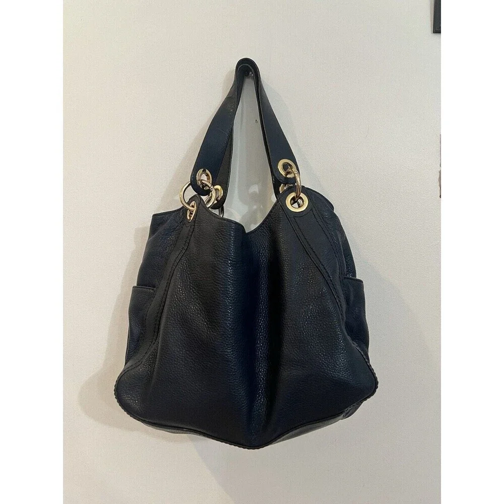 Michael Kors Large Travel Shoulder Tote Leather Bag, Navy Blue - Picture 3 of 6